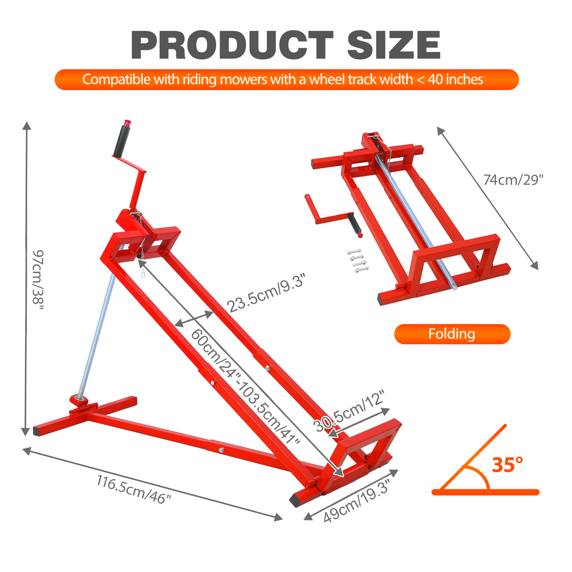 Vertlley Lawn Mower Lift Jack, Supports up to 880 lb,Extendable Steel Servicing Jack with Manual Lever & Power Tool Grip - Image 2