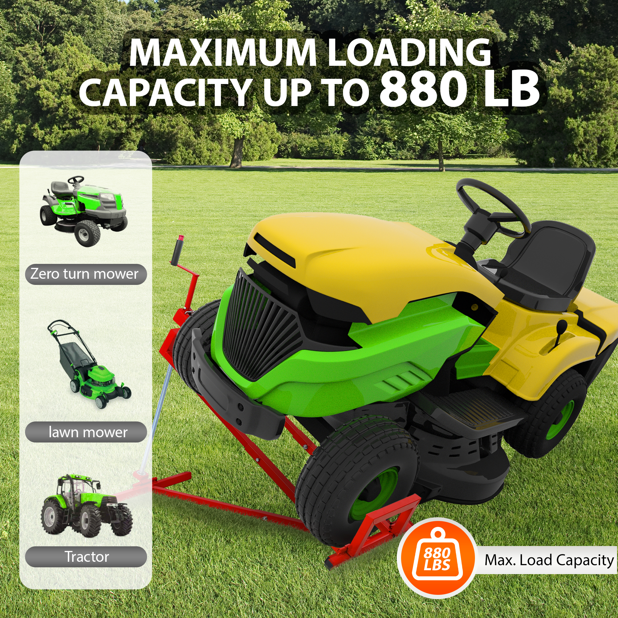 Vertlley Lawn Mower Lift Jack, Supports up to 880 lb,Extendable Steel Servicing Jack with Manual Lever & Power Tool Grip - Image 5