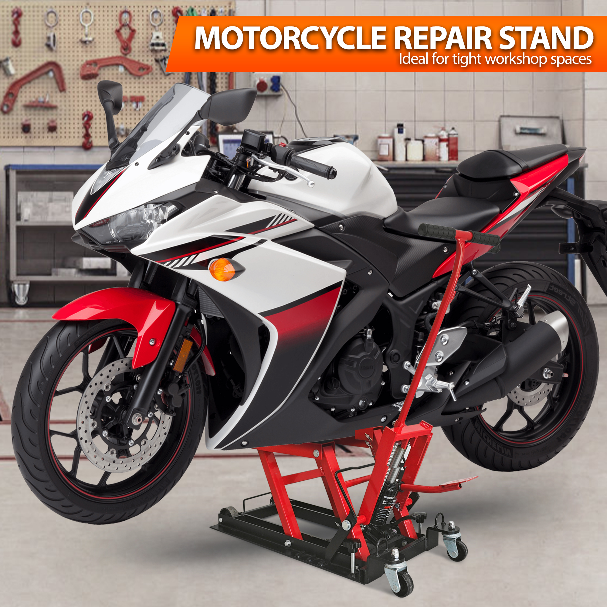 Vertlley Hydraulic Motorcycle Lift Jack 1500 lb Capacity Steel ATV Lifts Stand Hoist with Wheels and Handle for Motorcycles - Image 7