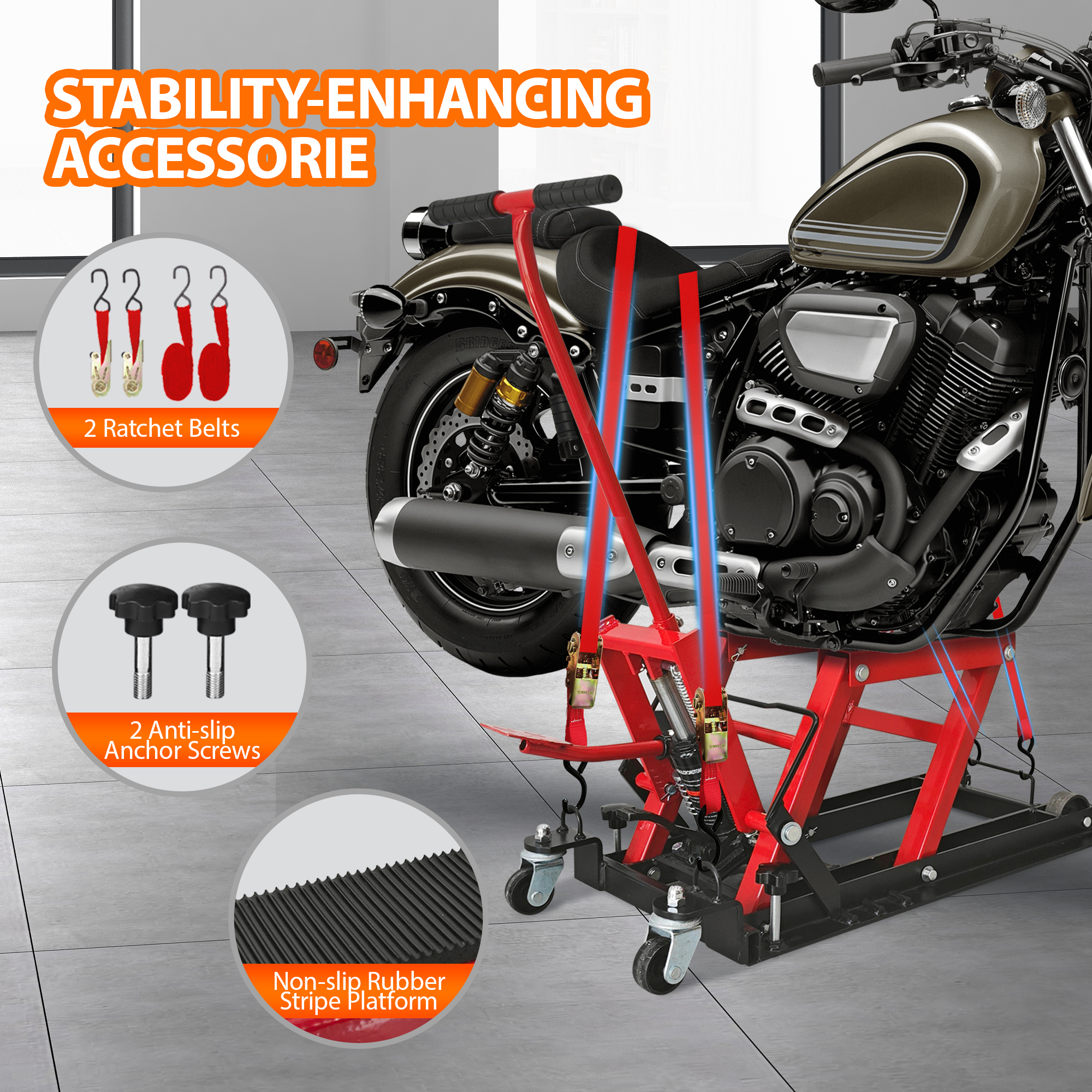 Vertlley Hydraulic Motorcycle Lift Jack 1500 lb Capacity Steel ATV Lifts Stand Hoist with Wheels and Handle for Motorcycles - Image 4