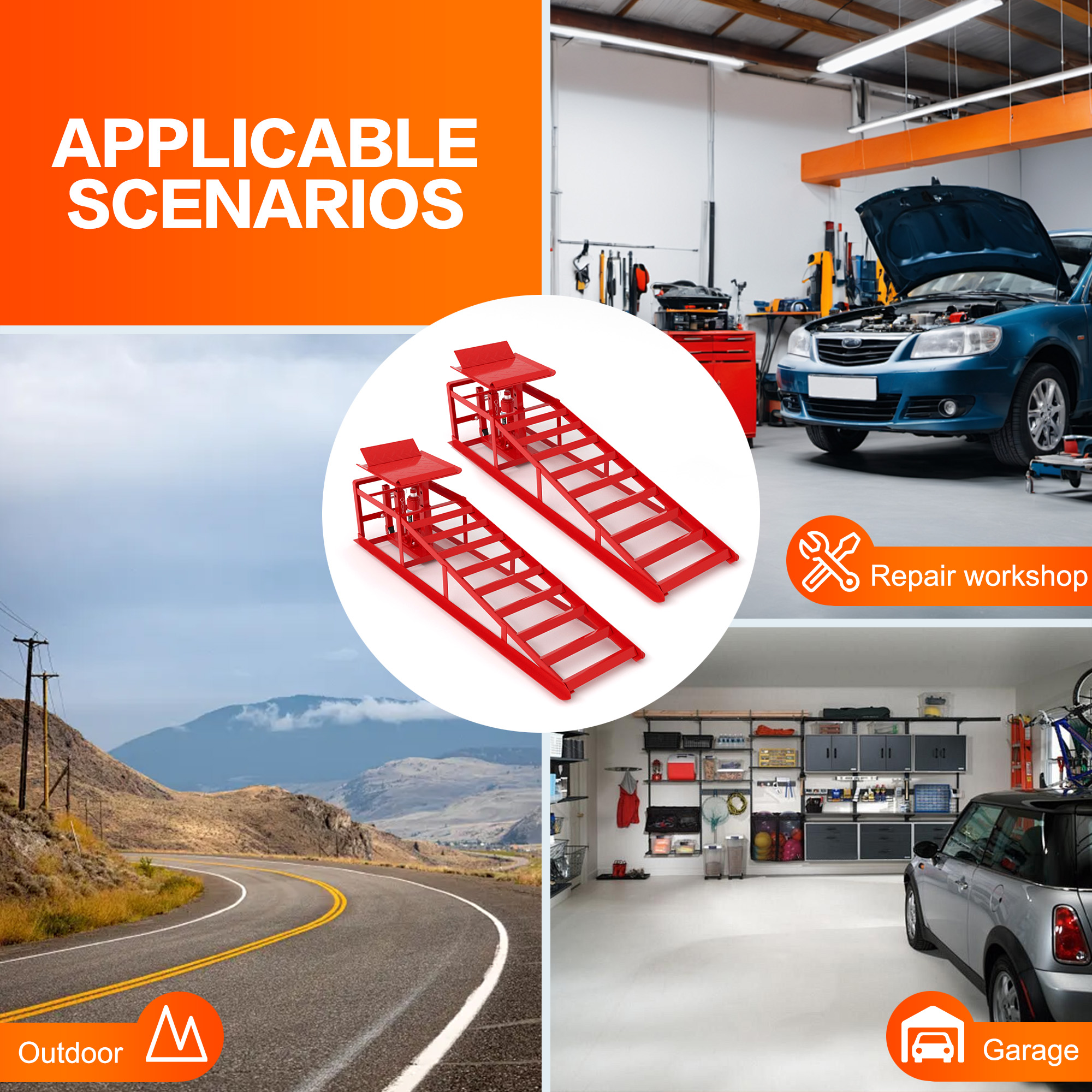 Vertlley 2Pcs Movable Car Ramps with Wheels 5t/11050 lb, Heavy-Duty Steel Vehicle Ramps, Portable Car Lift , Built-in Hydraulic Jack - Image 8