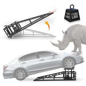 Vertlley  2Pcs Movable Car Ramps with Wheels 5t/11050 lb, Heavy-Duty Steel Vehicle Ramps, Portable Car Lift , Built-in Hydraulic Jack