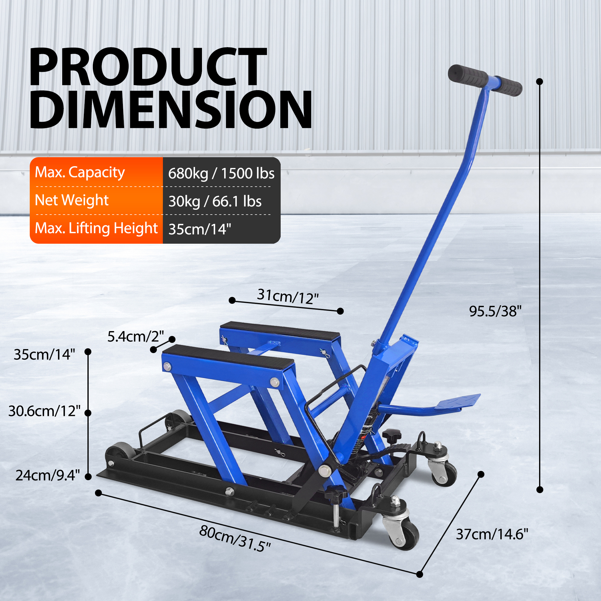 Vertlley Hydraulic Motorcycle Lift Jack 1500 lb Capacity Steel ATV Lifts Stand Hoist with Wheels and Handle for Motorcycles - Image 2
