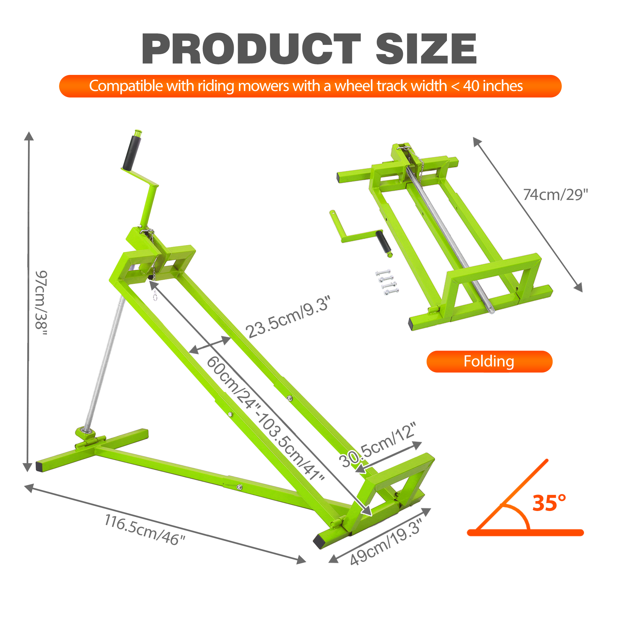 Vertlley Lawn Mower Lift Jack, Supports up to 880 lb,Extendable Steel Servicing Jack with Manual Lever & Power Tool Grip - Image 2