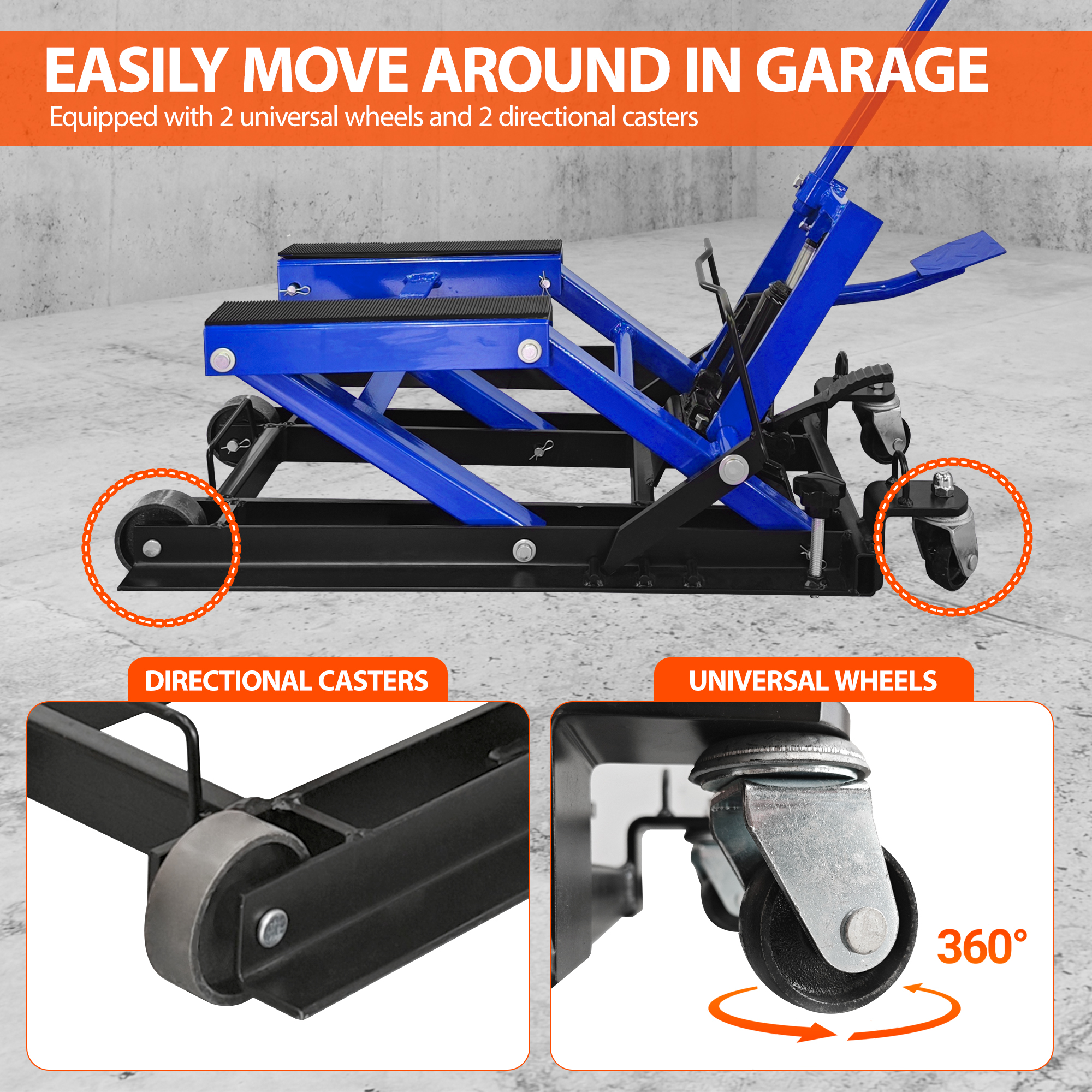 Vertlley Hydraulic Motorcycle Lift Jack 1500 lb Capacity Steel ATV Lifts Stand Hoist with Wheels and Handle for Motorcycles - Image 4